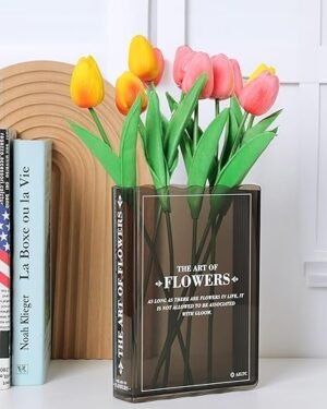 Art Deco Book-Shaped Black Flower Vase for Home Decor