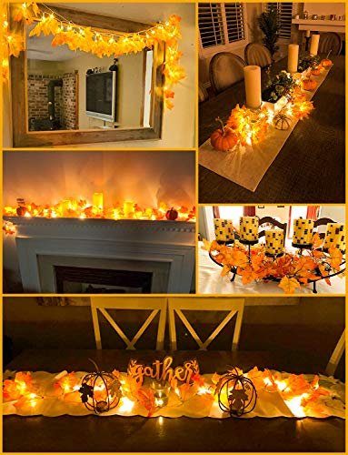 Lighted Fall Garland: 40 LED Maple Leaf Decor