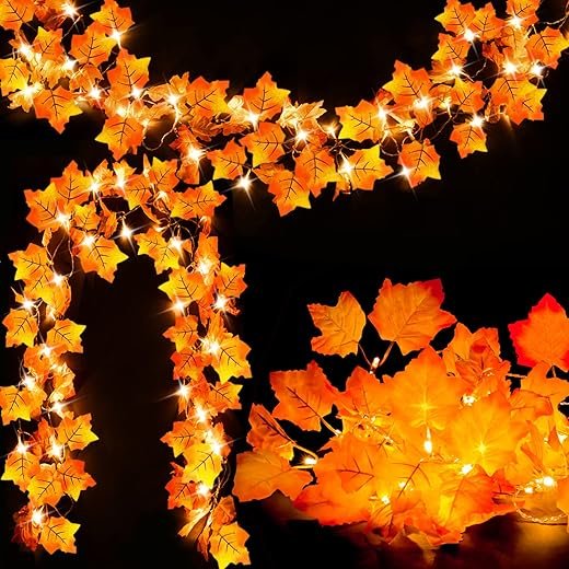 Lighted Fall Garland: 40 LED Maple Leaf Decor