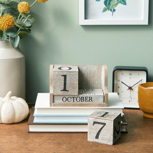 Rustic Wooden Perpetual Desk Calendar for Home & Office